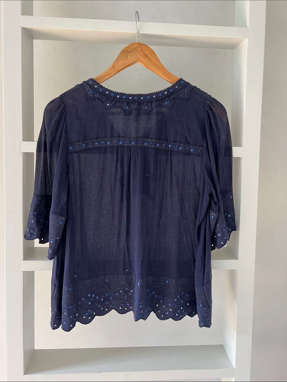 Vintage Isabel Marant Navy Eyelet Peasant Blouse - Picture 4 of 6